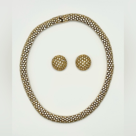 Vintage CINER Gold Tone Rhinestone Necklace Bracelet Earrings Set - Picture 10 of 14